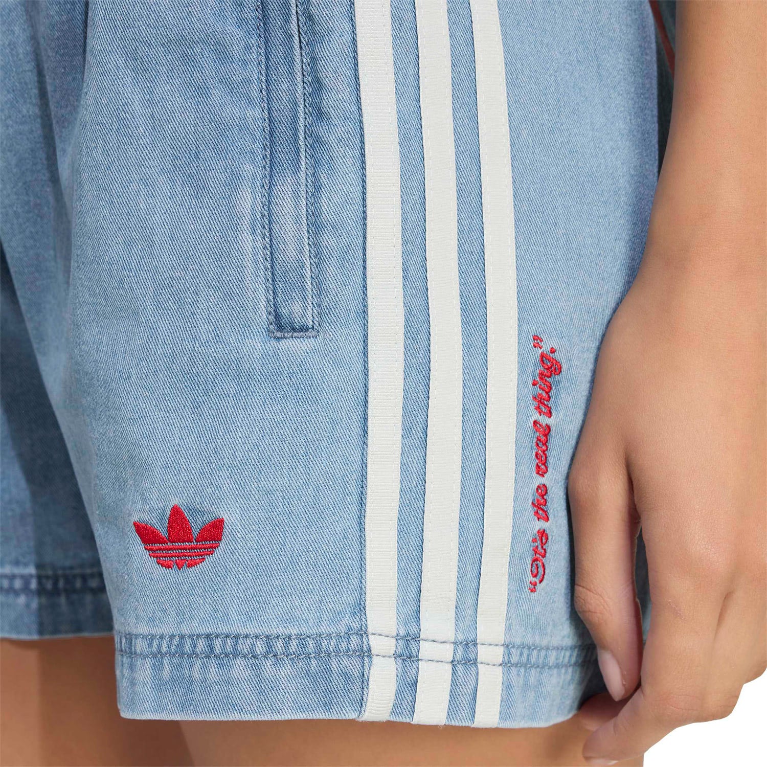 Adidas Originals Coca-Cola Denim Shorts Light Blue - Image 5