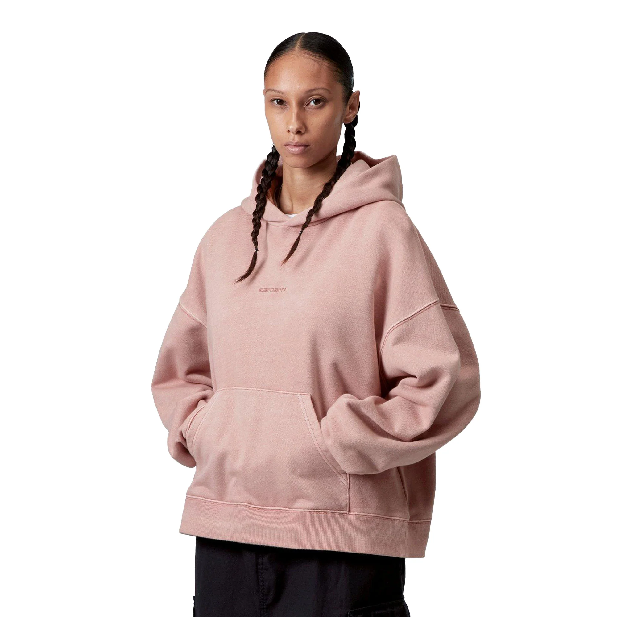 Carhartt WIP W Hooded Benton Sweat Glassy Pink garment dyed