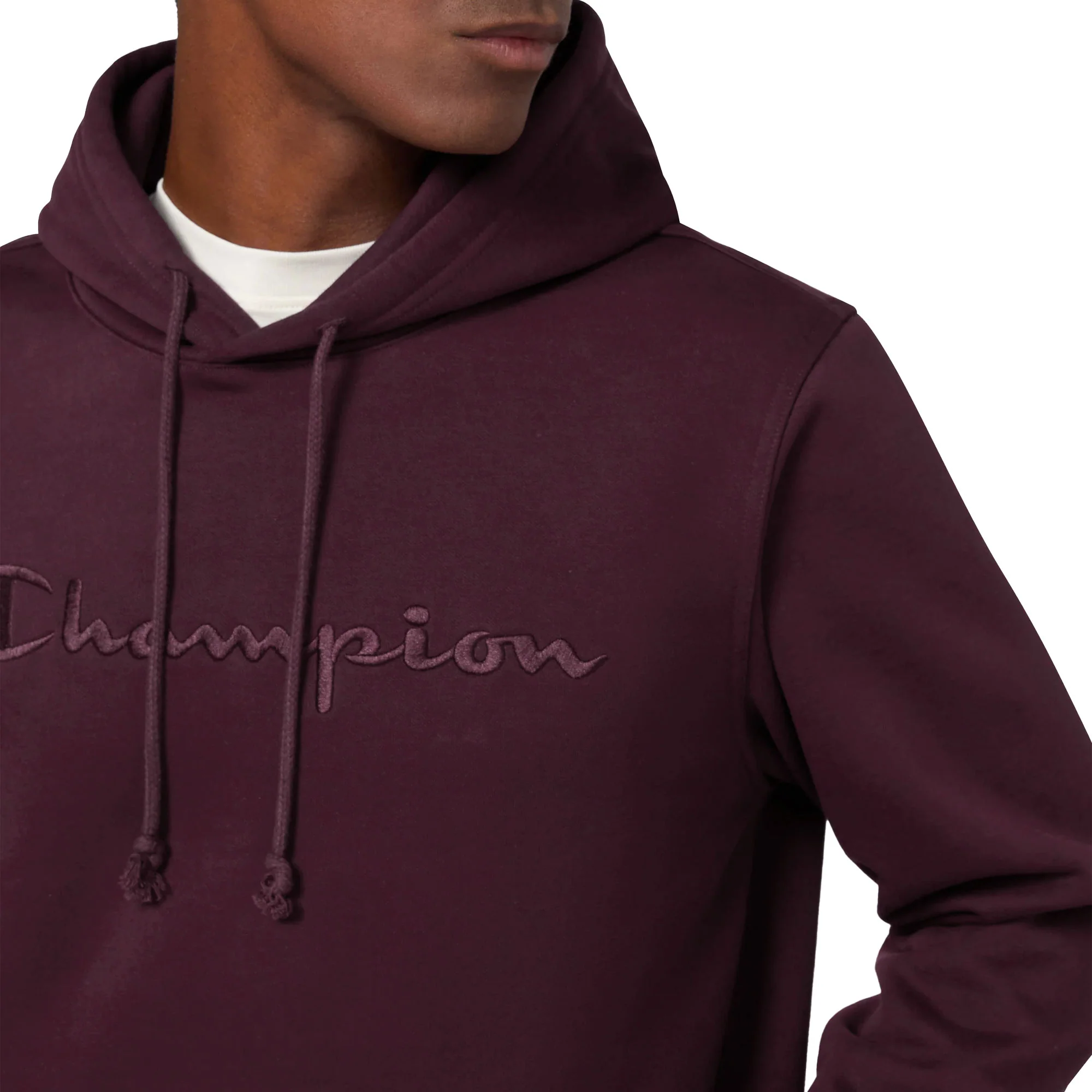 Champion Big Embroidered Logo Icon Hoodie Burgundy - Image 3