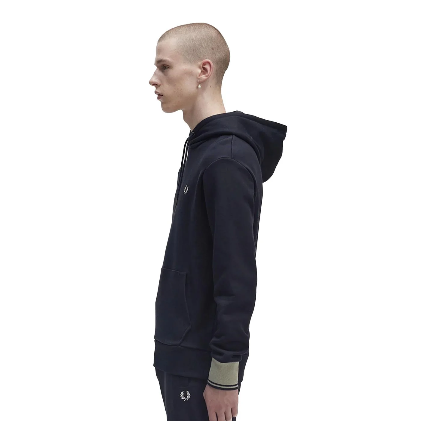 Fred Perry Constrast Cuff Laurel Hooded Sweatshirt Navy - Image 2