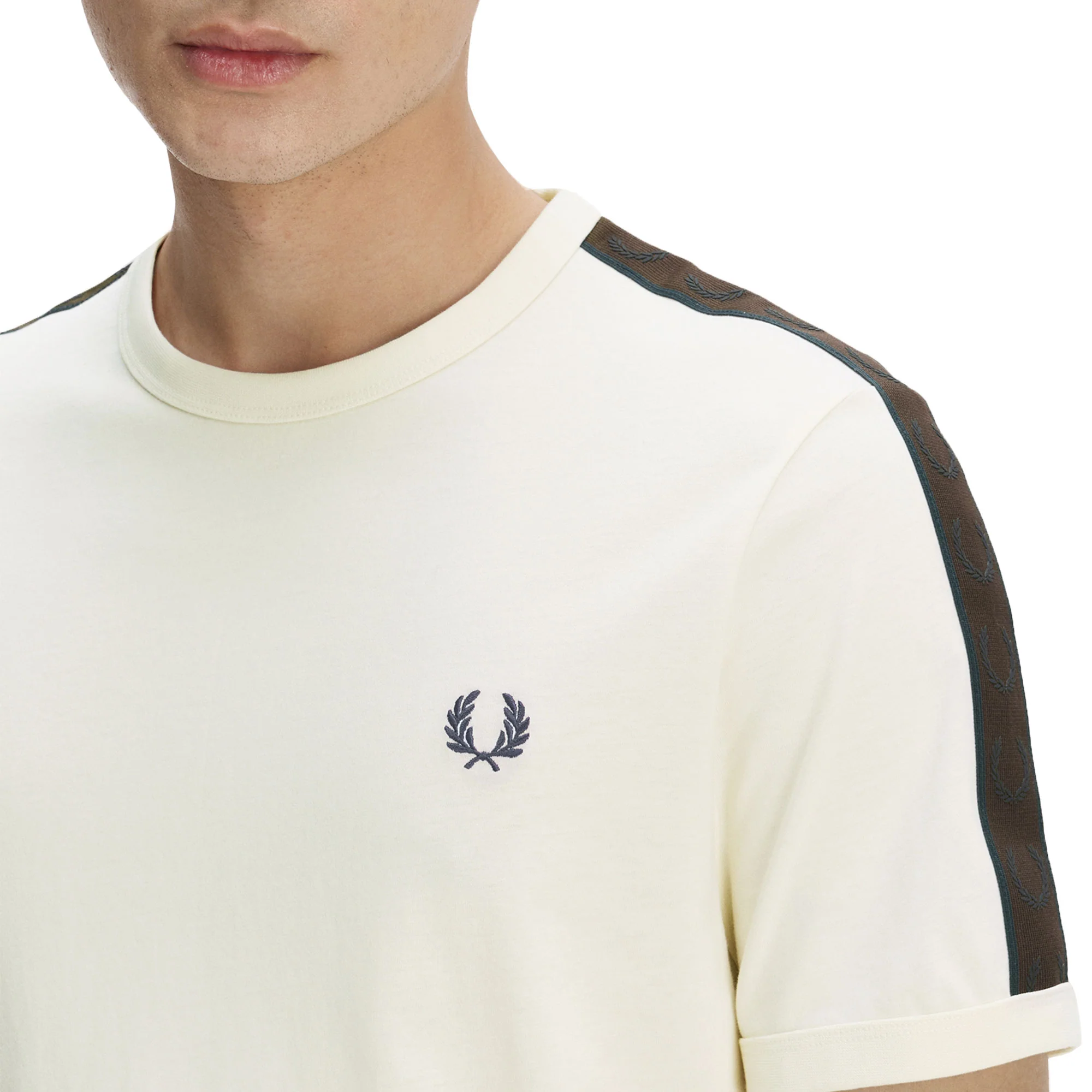 Fred Perry Contrast Tape Ringer T-Shirt Ecru/Burnt Tobacco - Image 3