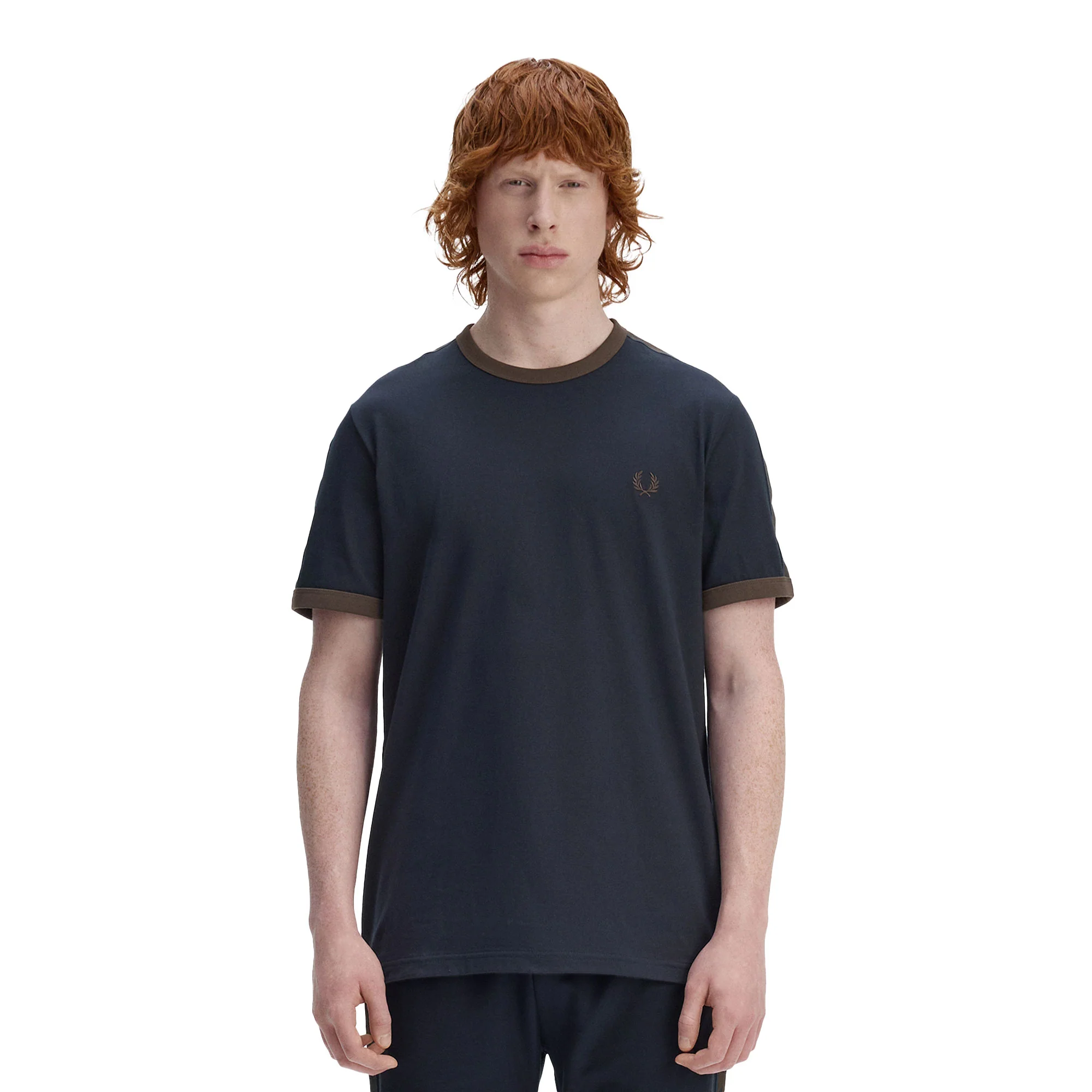 Fred Perry Contrast Tape Ringer T-Shirt Navy/Burnt Tobacco