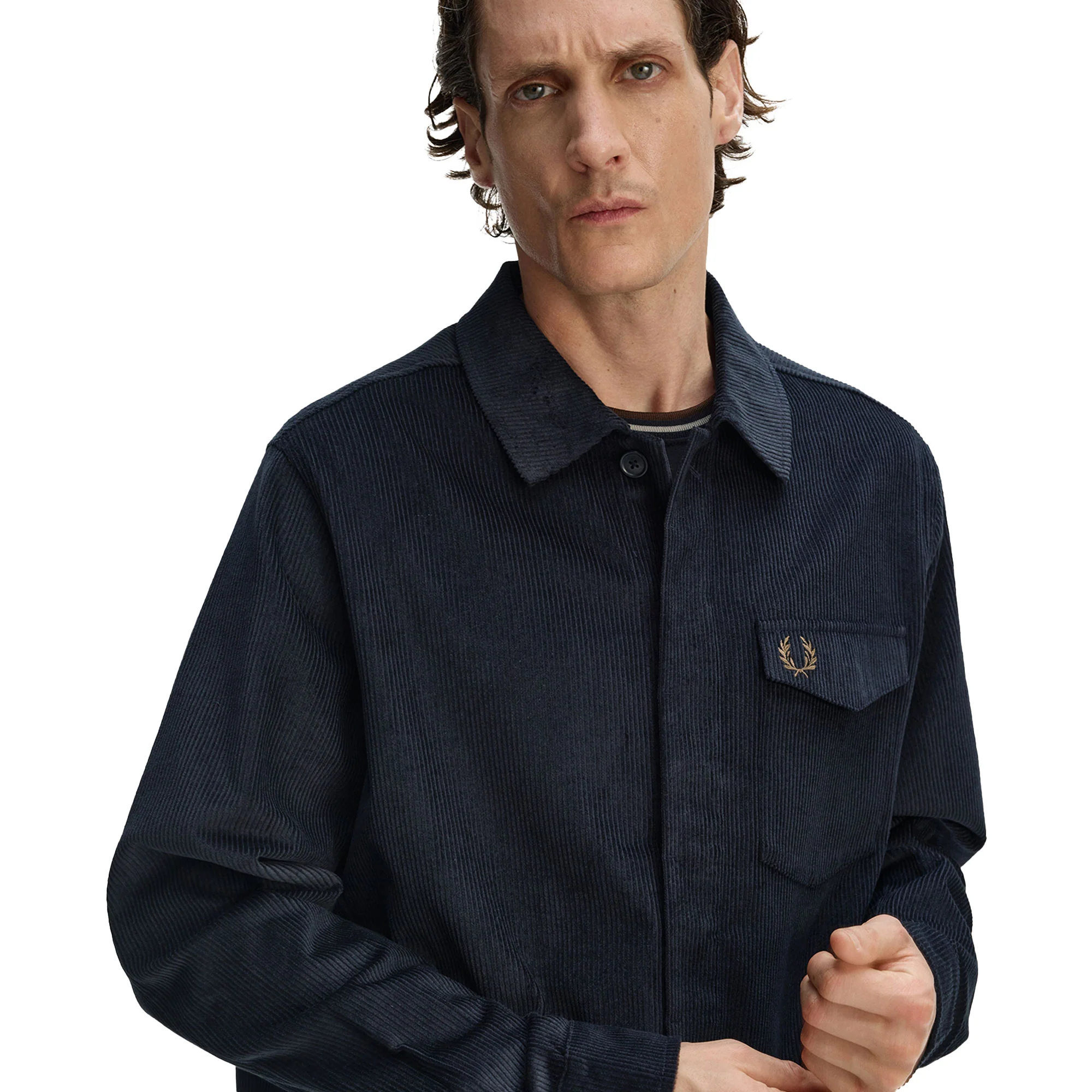 Fred Perry Corduroy Overshirt Navy/White - Image 4
