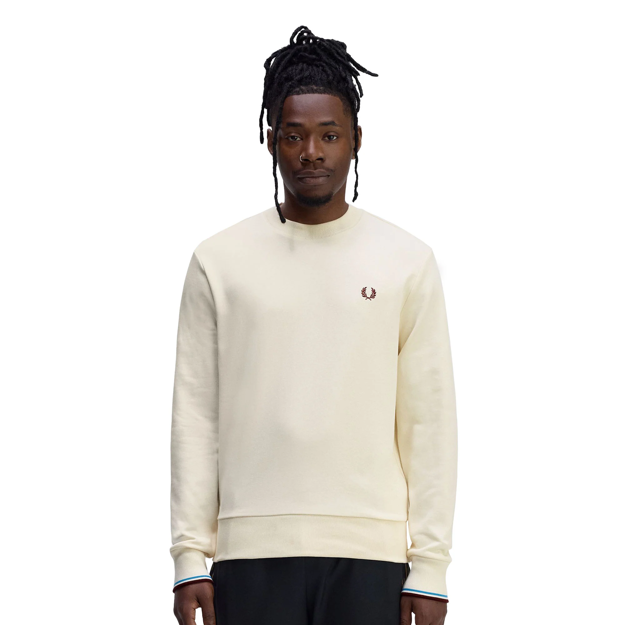 Fred Perry Crewneck Sweatshirt Ecru/Court Blue/Oxblood