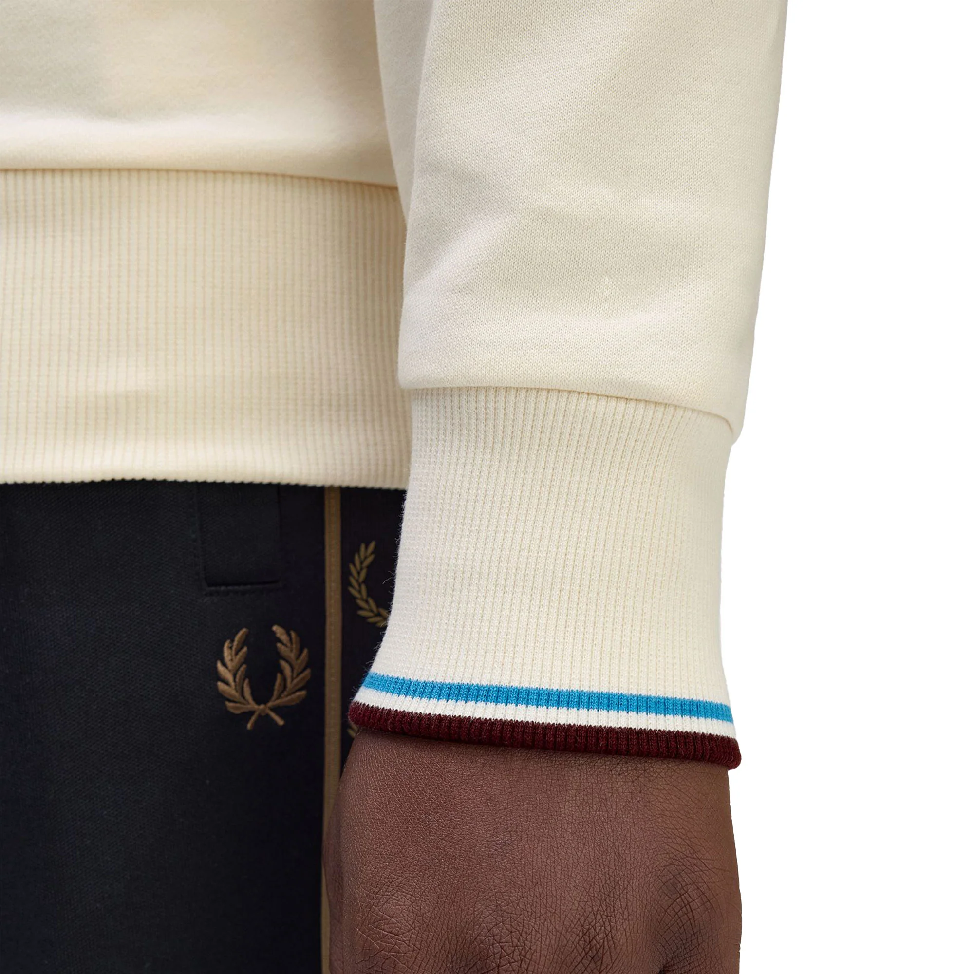 Fred Perry Crewneck Sweatshirt Ecru/Court Blue/Oxblood - Image 4