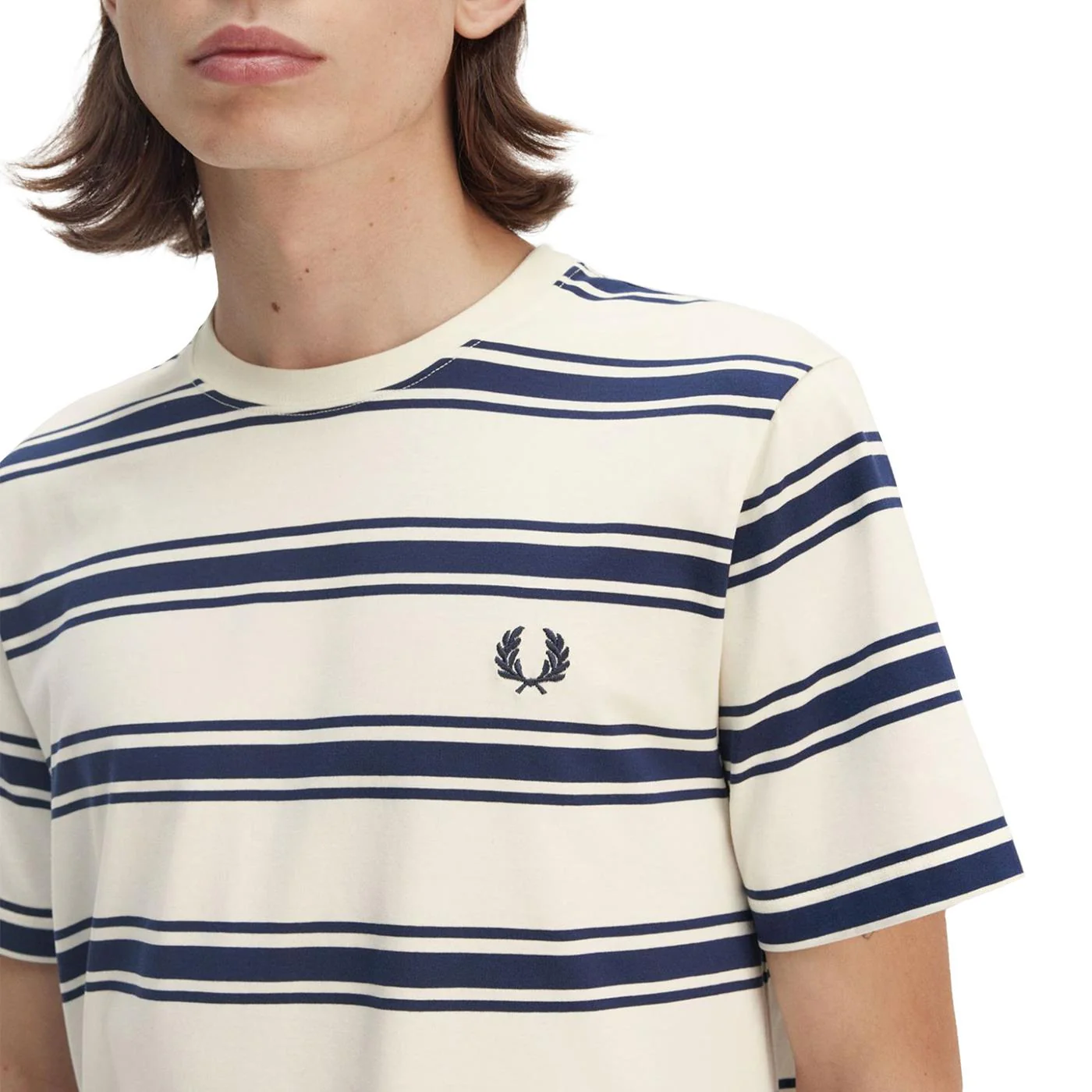 Fred Perry Fine Stripe T-Shirt Ecru - Image 3