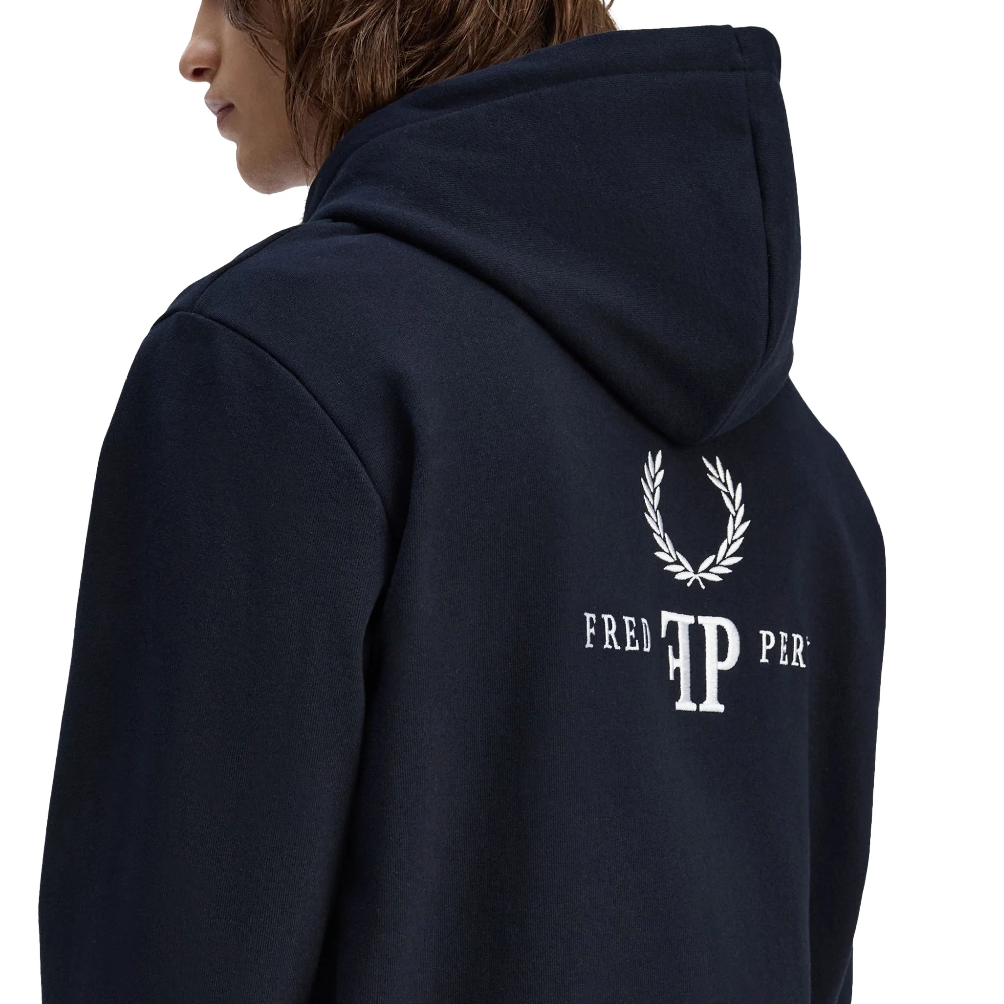 Fred Perry Monogram Hooded Sweatshirt Navy/Ice/Ice - Image 2