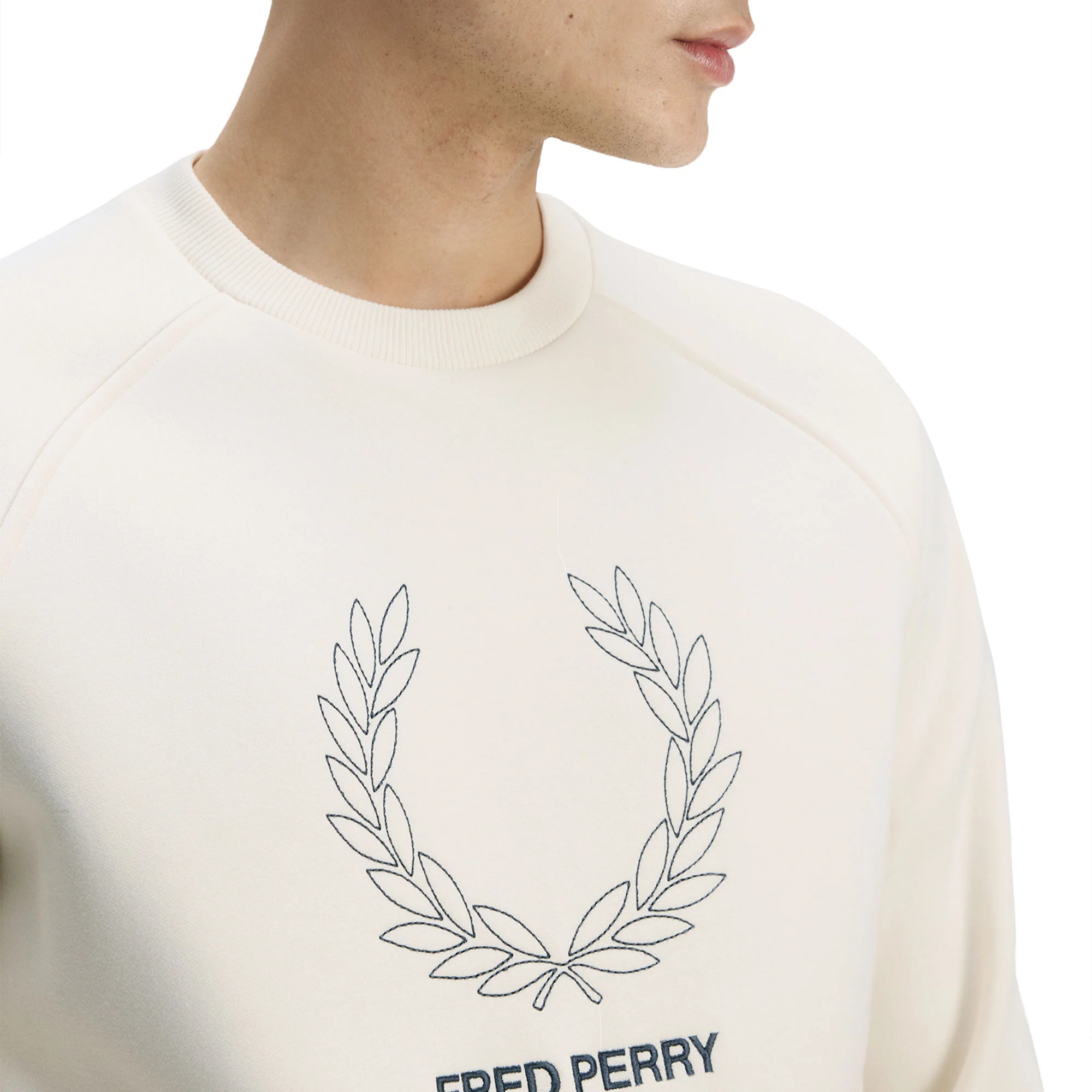 Fred Perry Outline Laurel Wreath Sweatshirt Ecru - Image 3