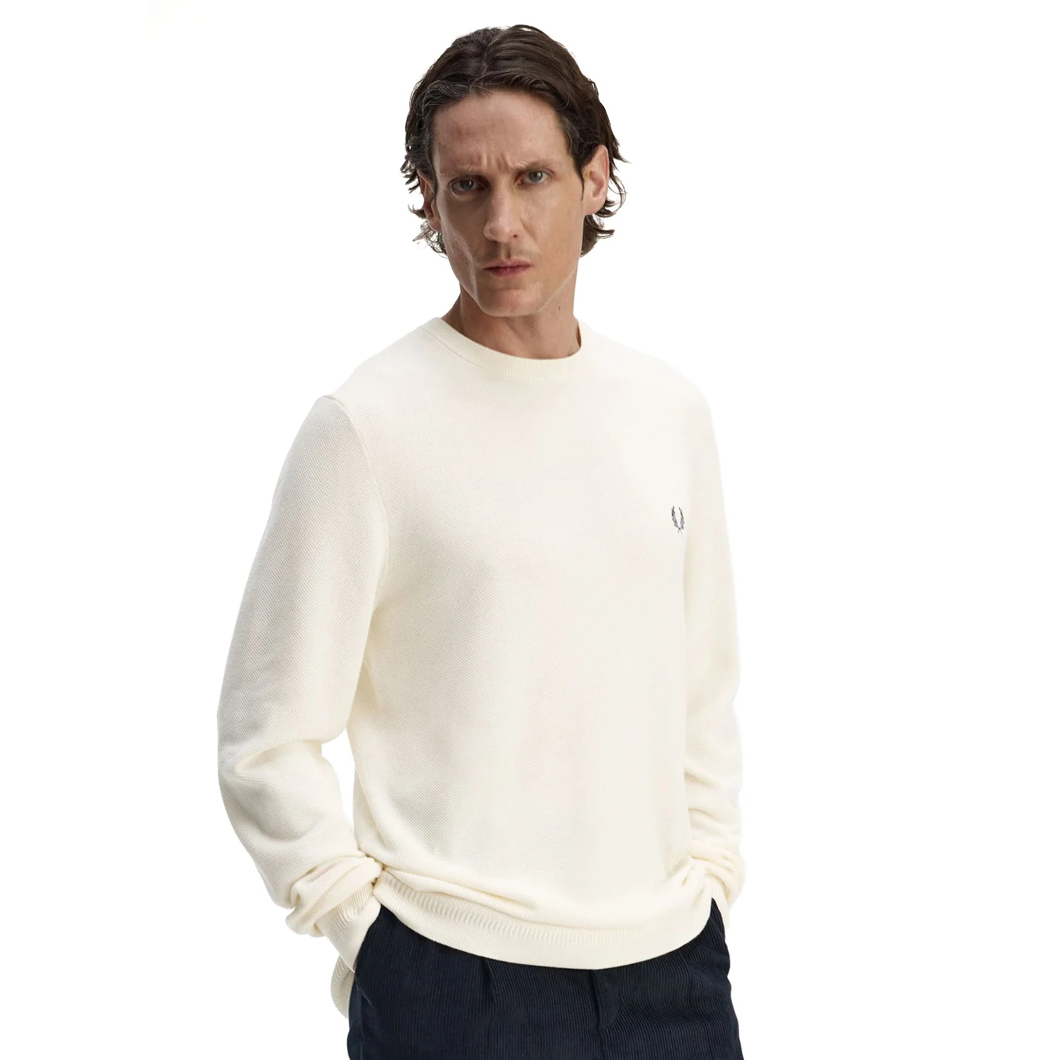 Fred Perry Pique Stitch Jumper Ecru - Image 4