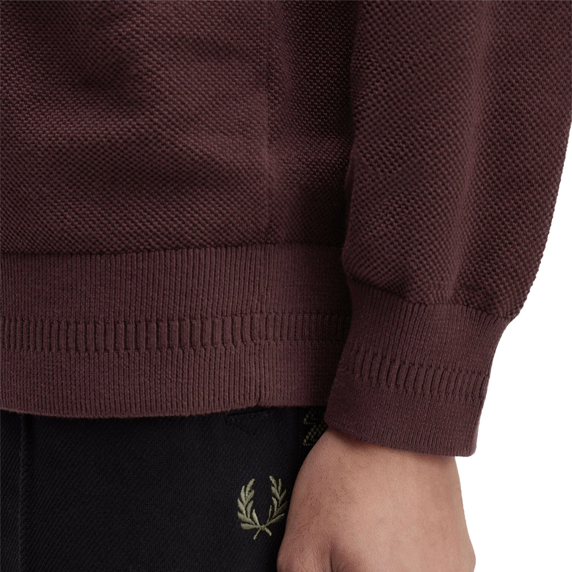 Fred Perry Pique Stitch Jumper Oxblood - Image 3