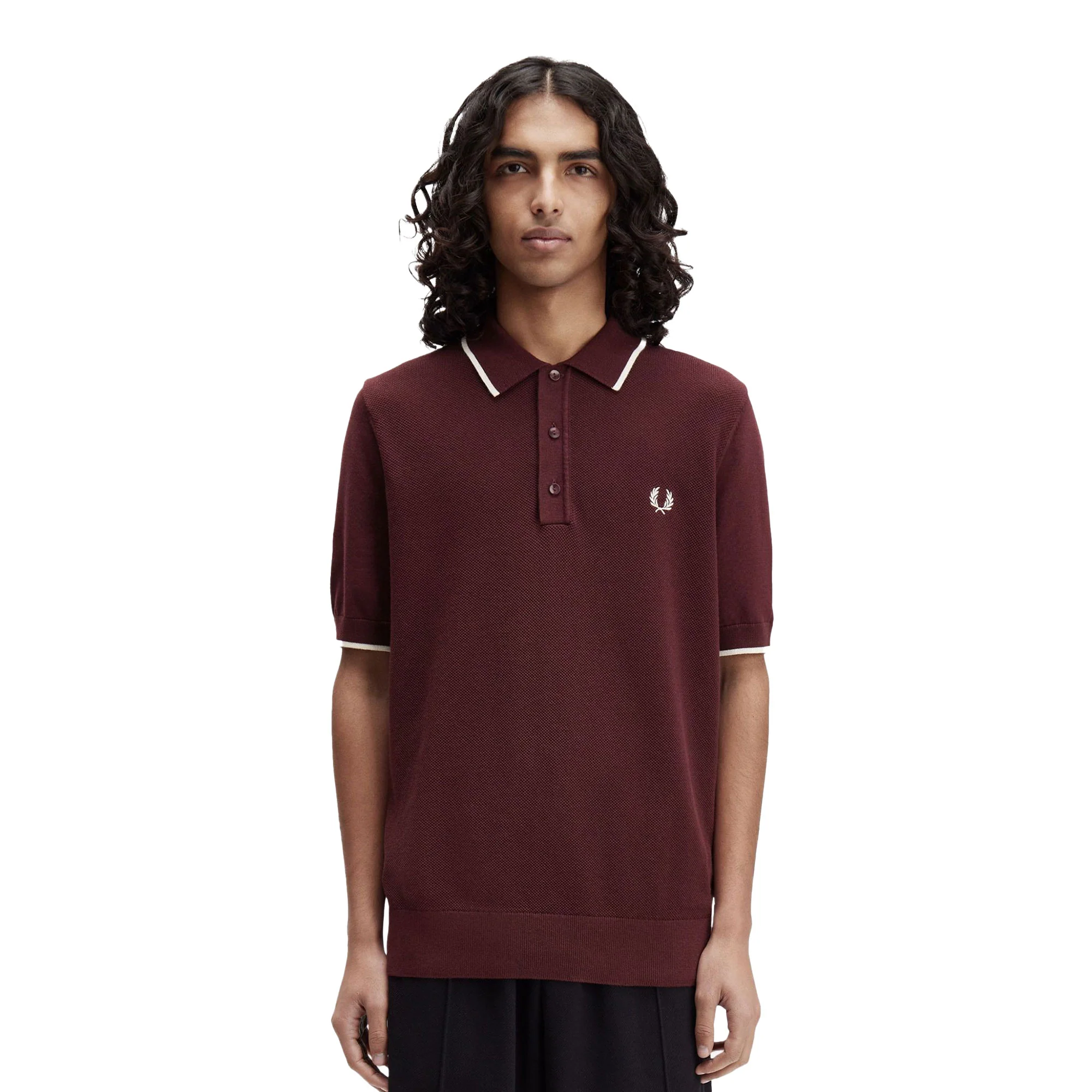 Fred Perry Pique Stitch Knitted Shirt Oxblood