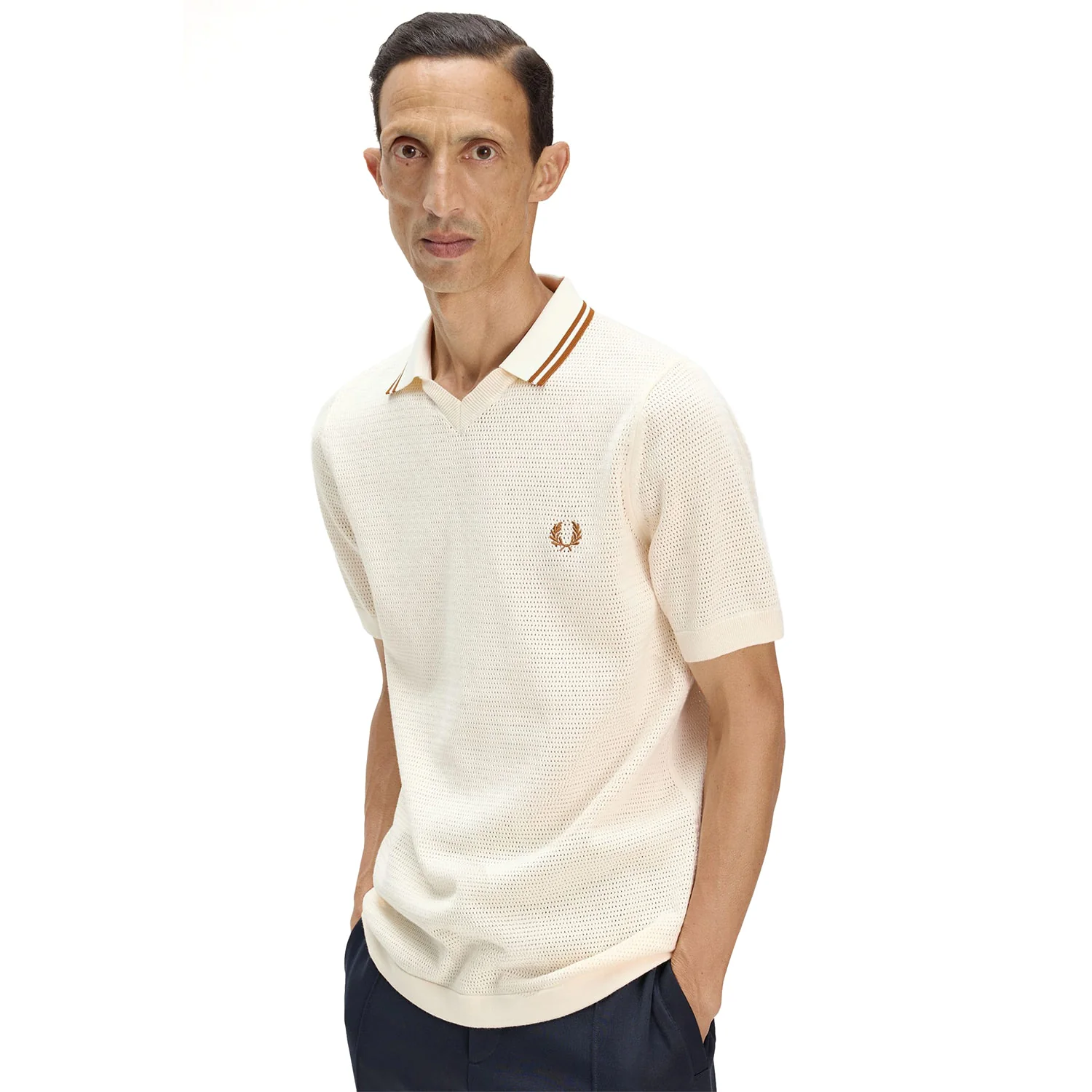 Fred Perry Pointelle Knitted Shirt Ecru - Image 2
