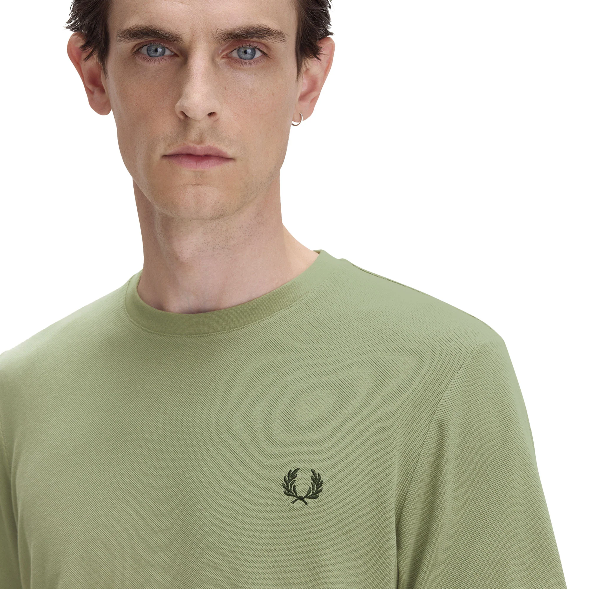 Fred Perry Striped Cuff T-Shirt Olive Mint - Image 4