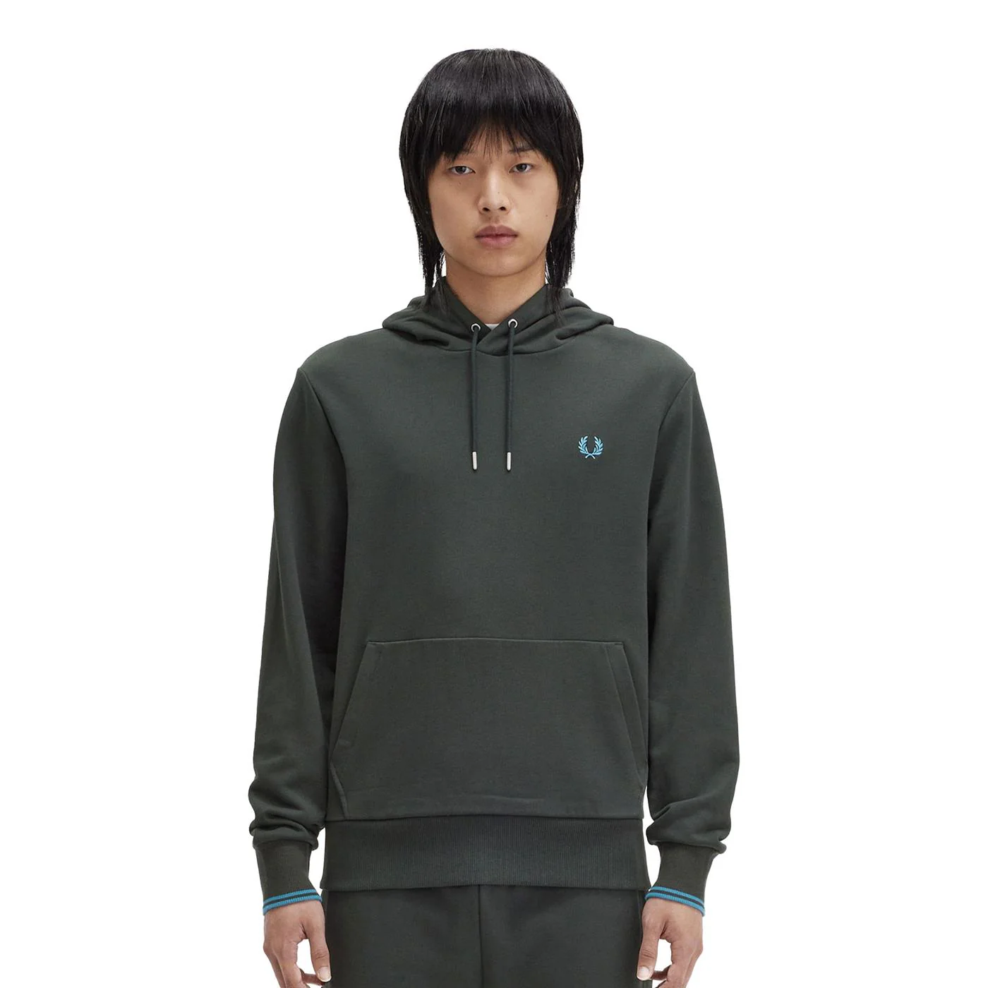 Fred Perry Tipped Hooded Sweatshirt Night Green/Ocean