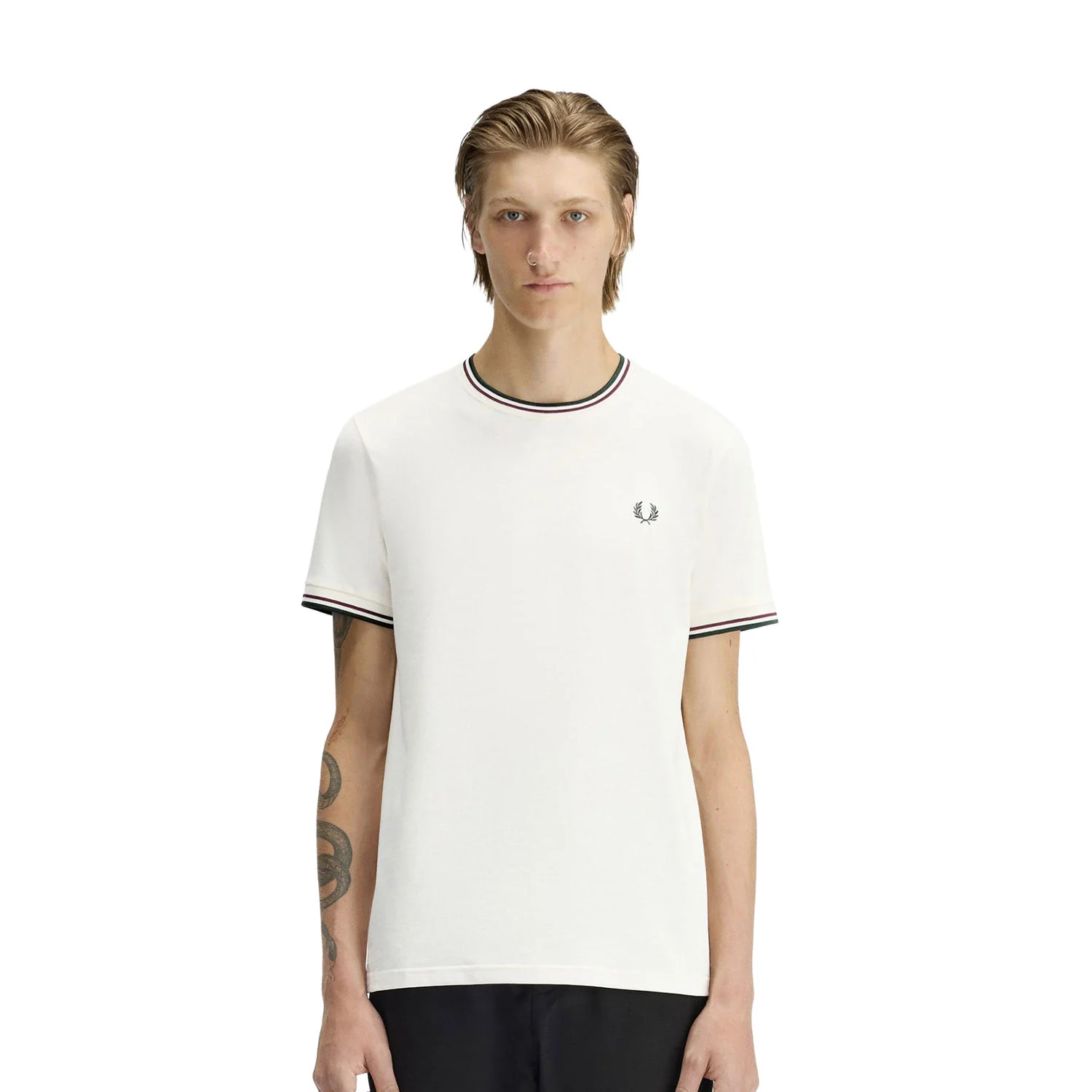 Fred Perry Twin Tipped T-Shirt Ecru/Oxblood/Grassroots