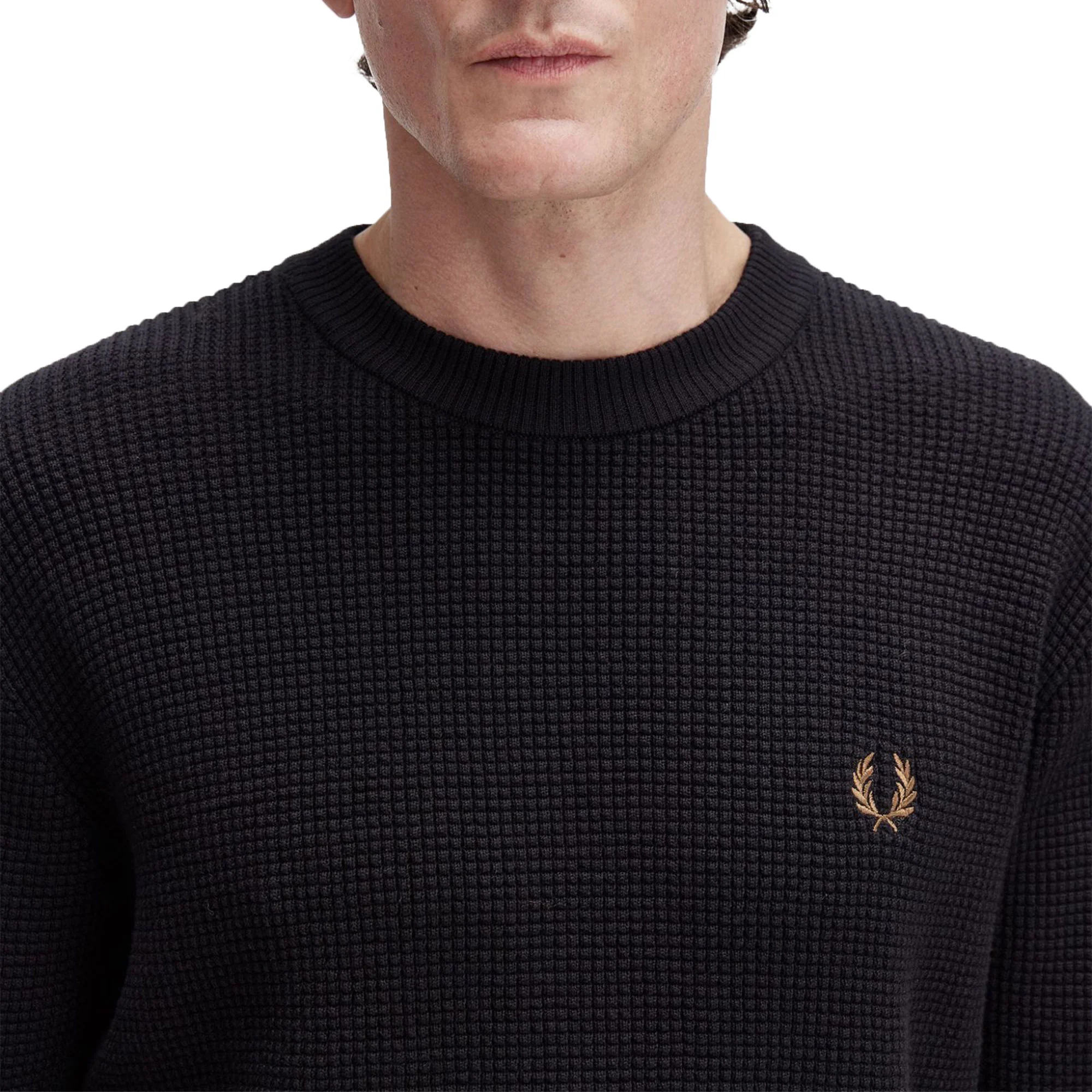 Fred Perry Waffle Stitch Jumper Black - Image 2