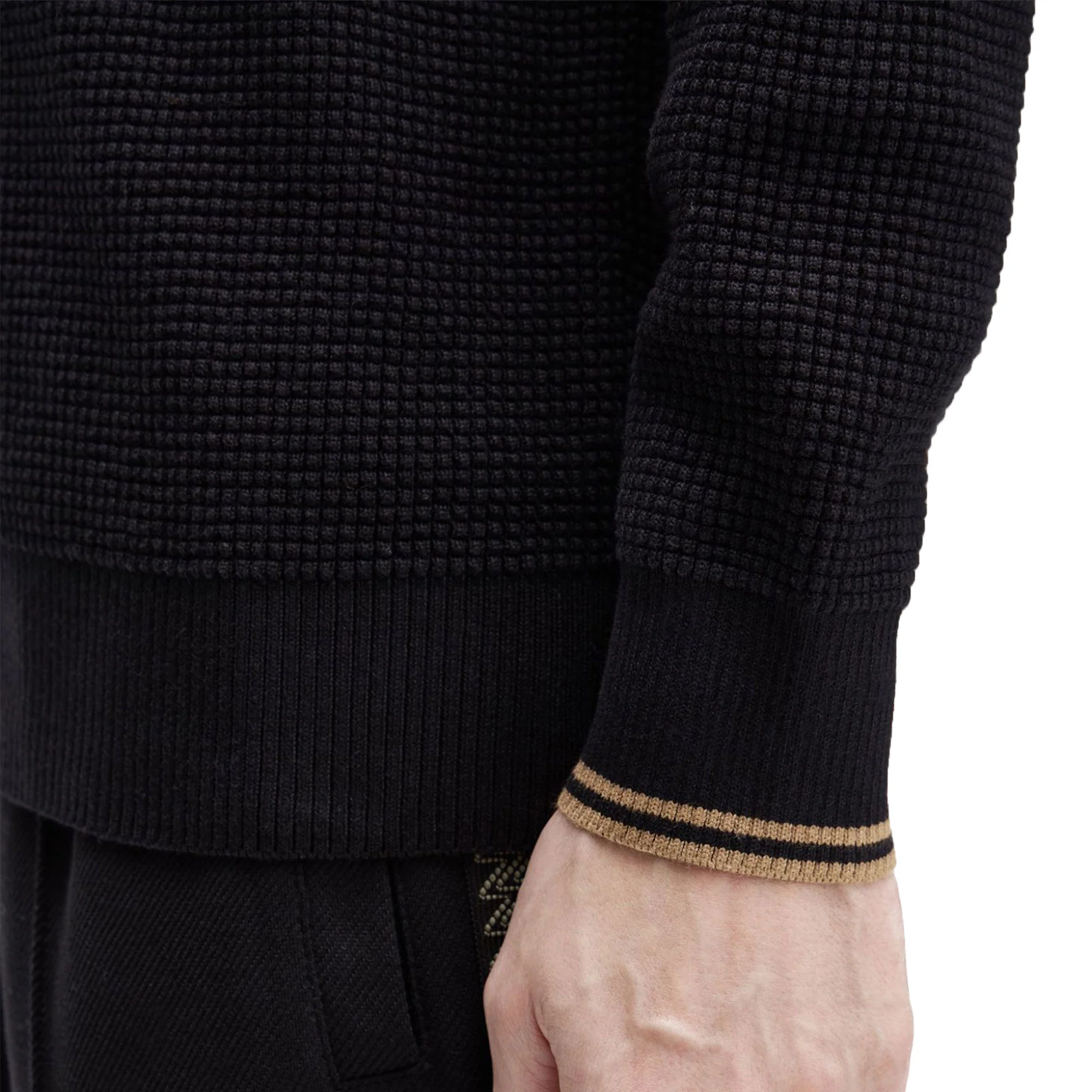 Fred Perry Waffle Stitch Jumper Black - Image 3