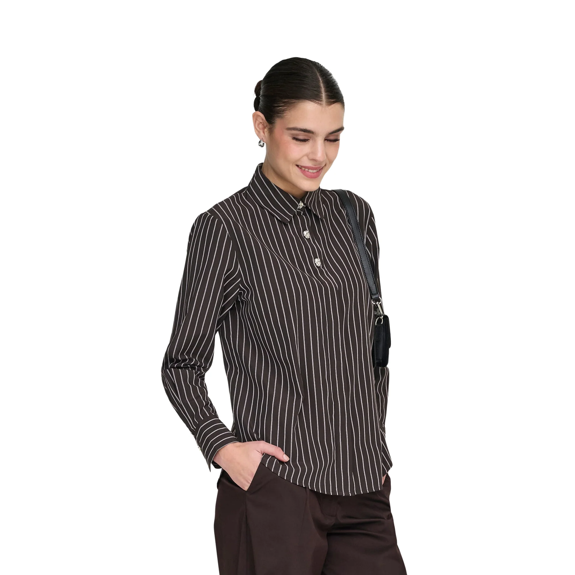 JDY Soho L/S Loose Striped Shirt Chocolate Torte