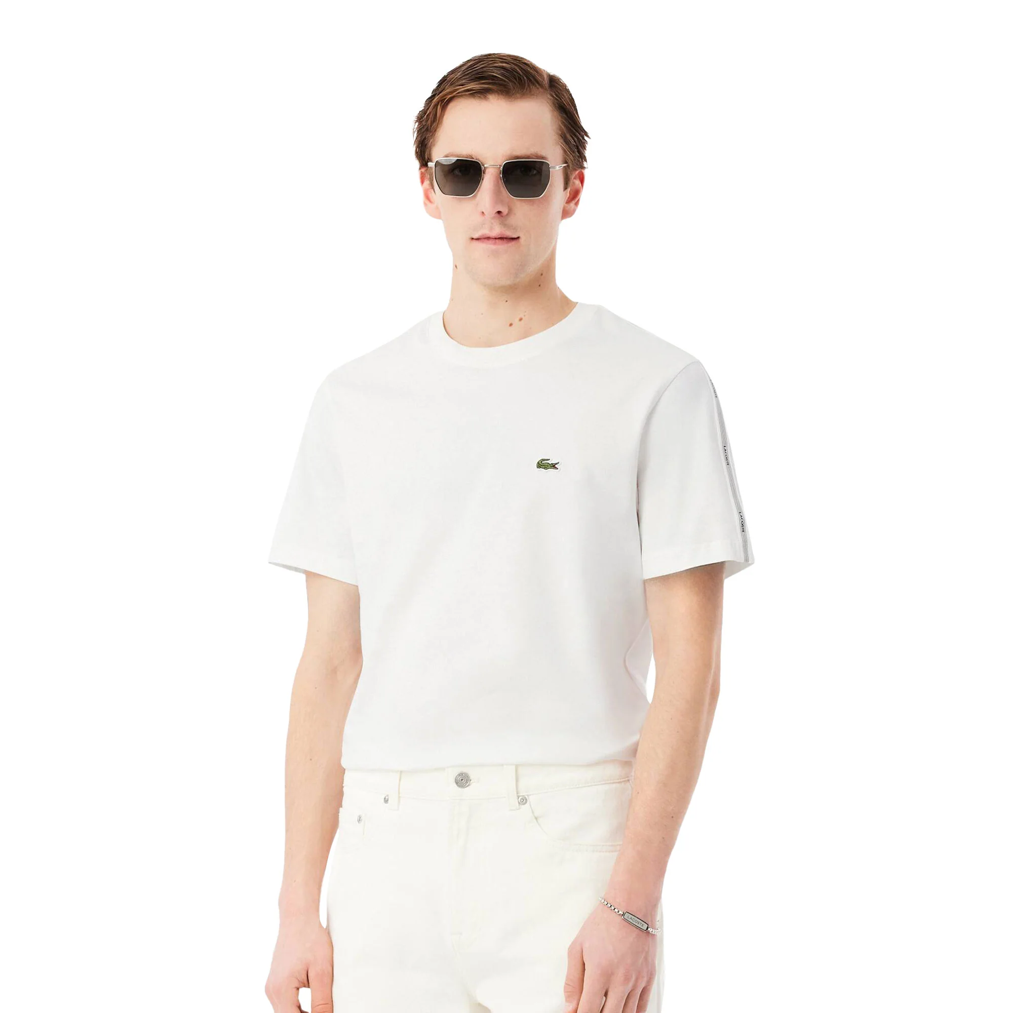 Lacoste Branded Stripe Band T-Shirt Farine