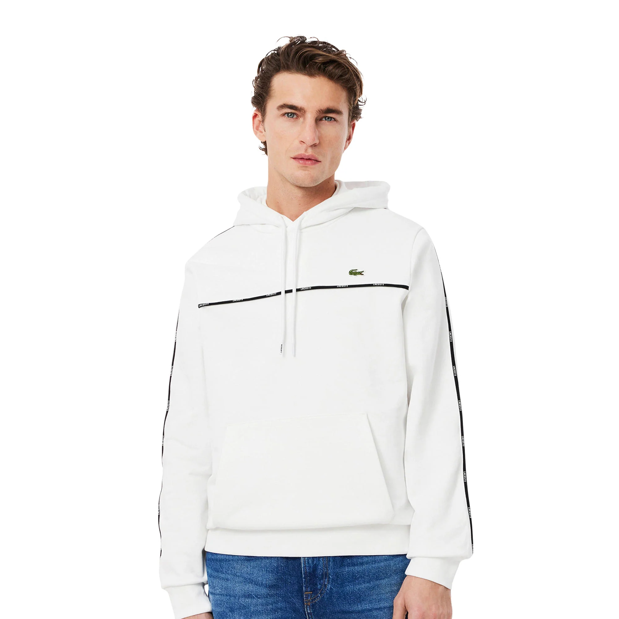 Lacoste Classic Fit Logo Stripe Sweatshirt White