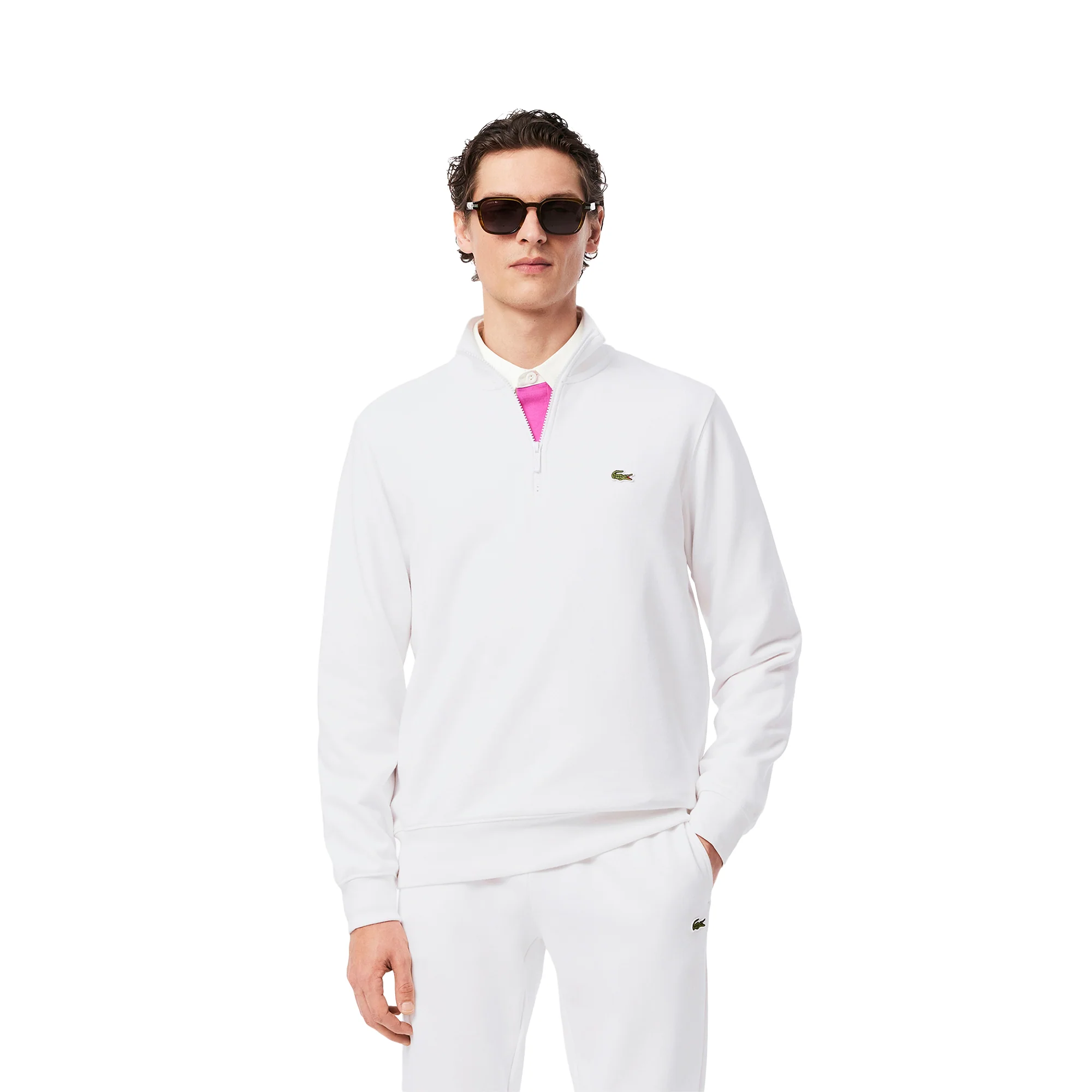 Lacoste High Neck Zipped Fleece Sweatshirt White