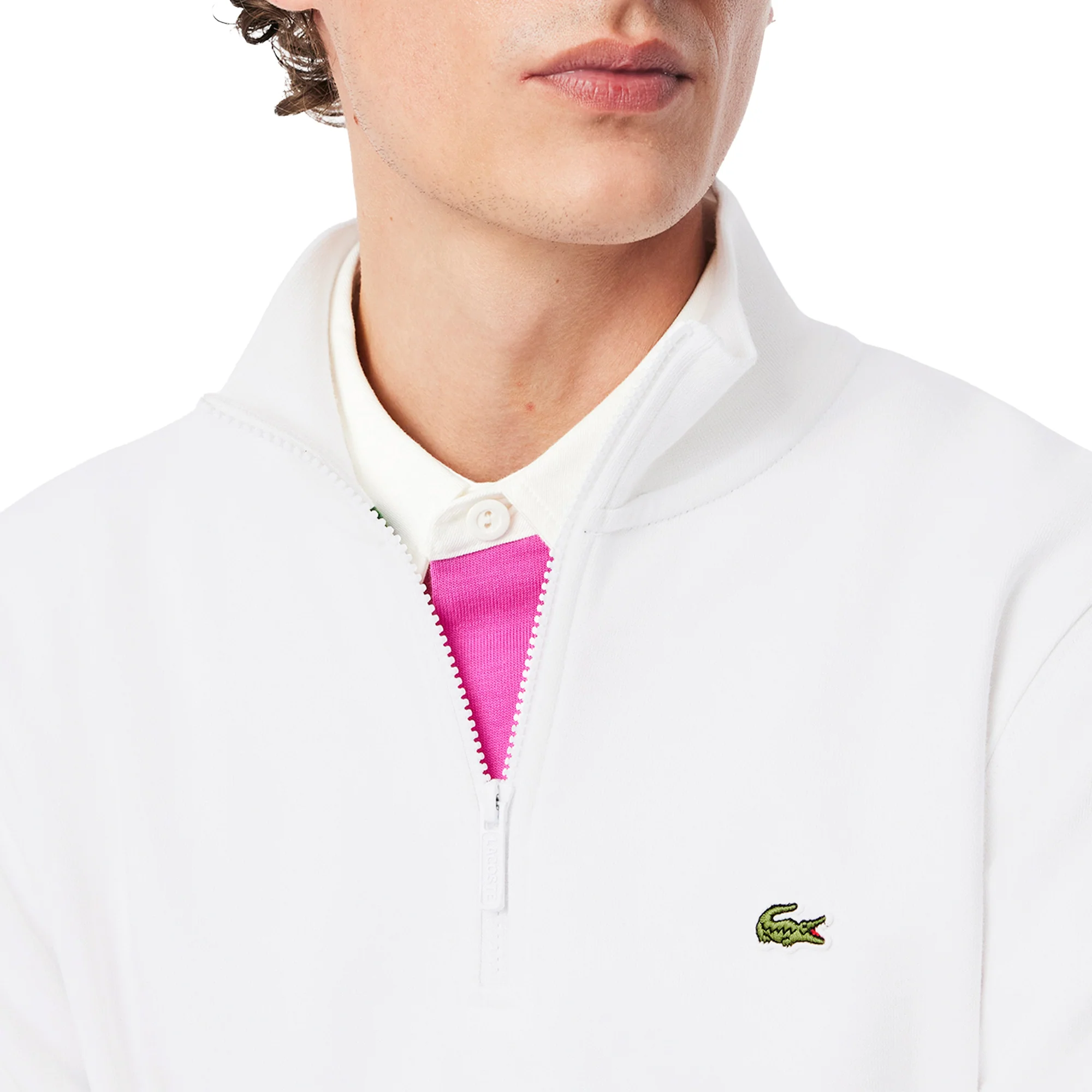 Lacoste High Neck Zipped Fleece Sweatshirt White - Image 2