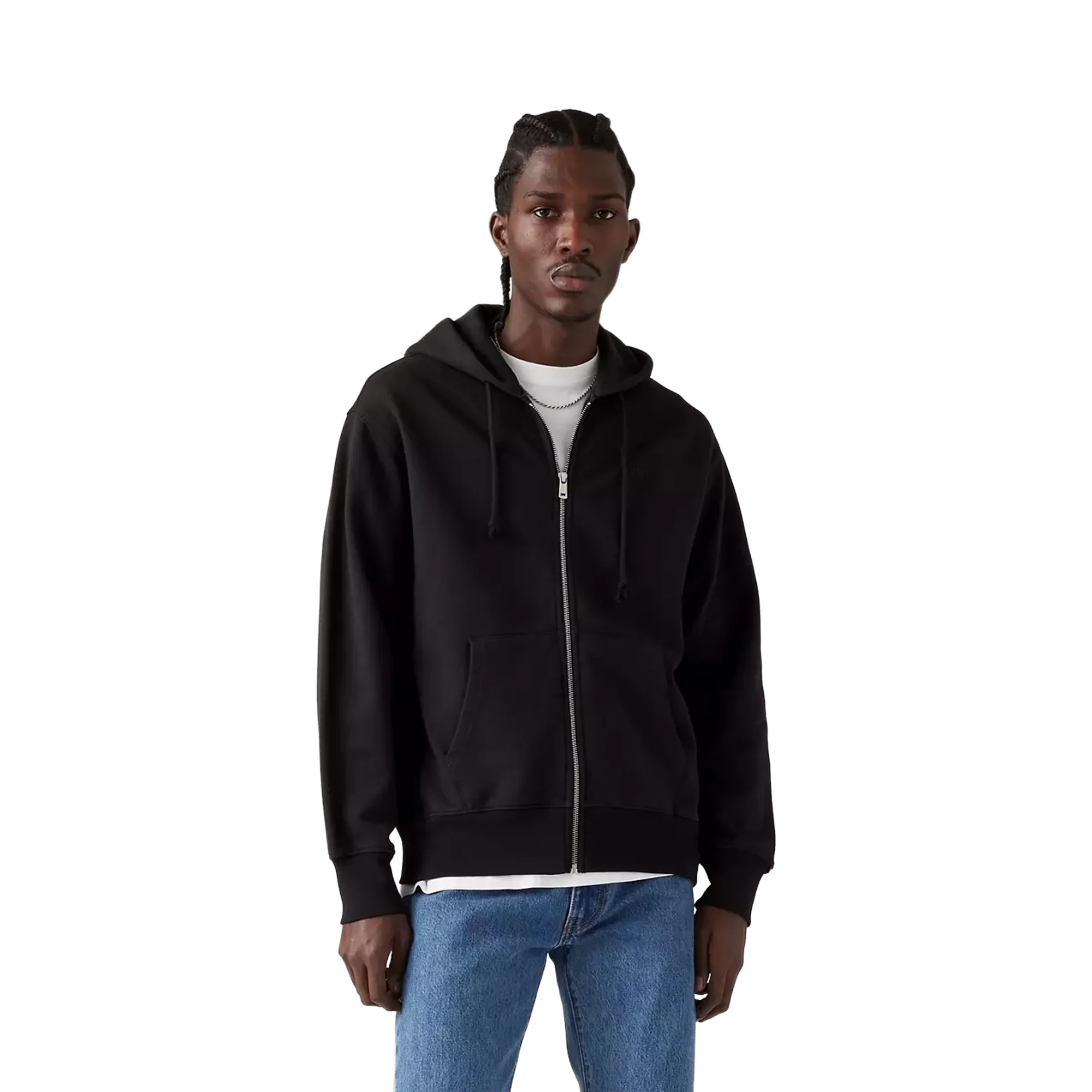 Levis Authentic Full Zip Hoodie Black Agate Garment Dye