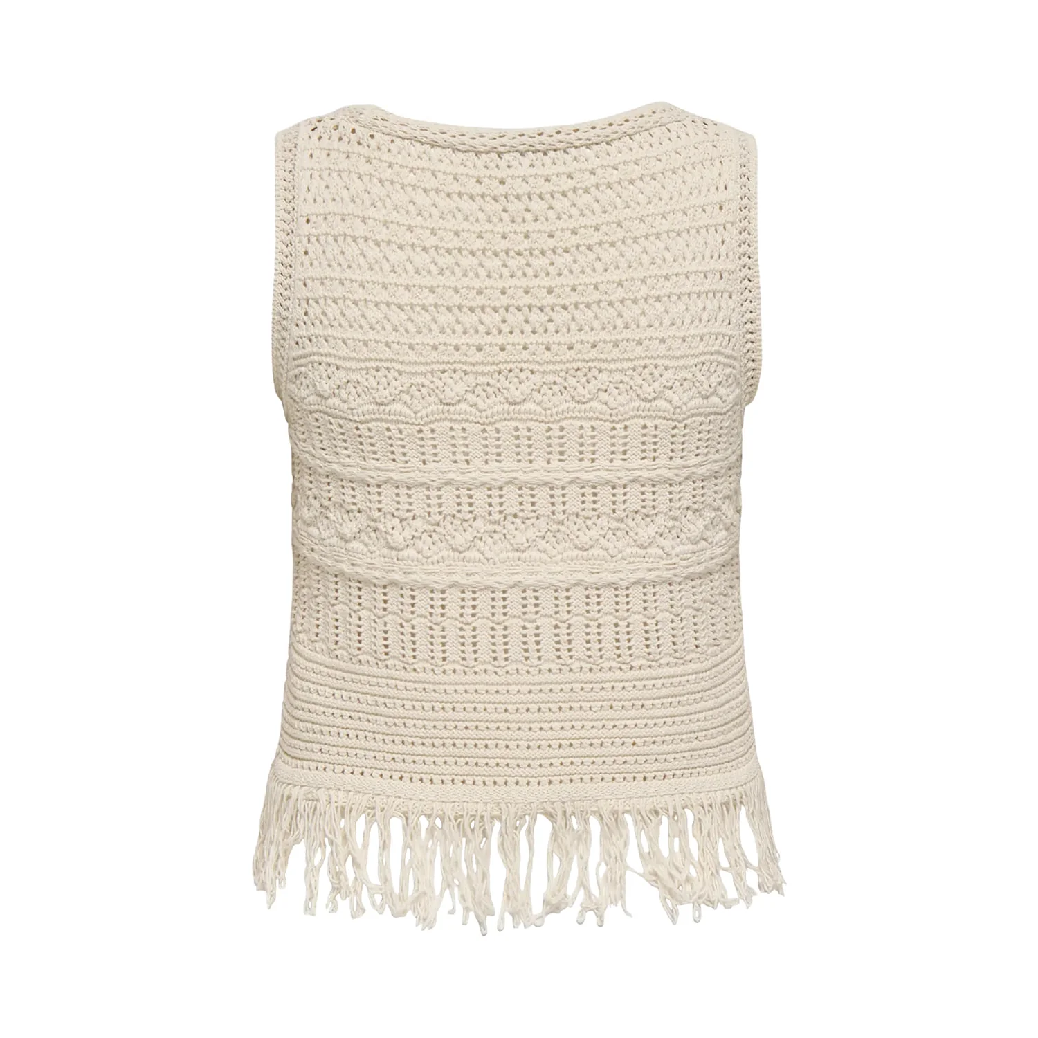 Only Alix SL Fringe Waistcoat Knit Ecru - Image 3