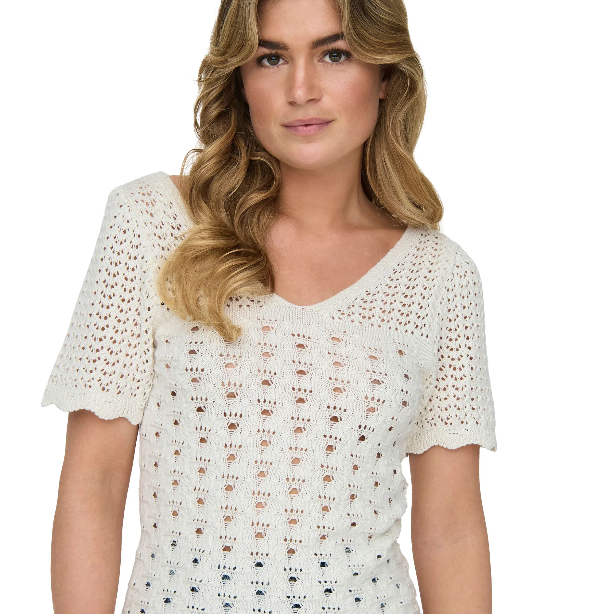 Only Becca Life SS V-Neck Top Knt Cloud Dancer - Image 2