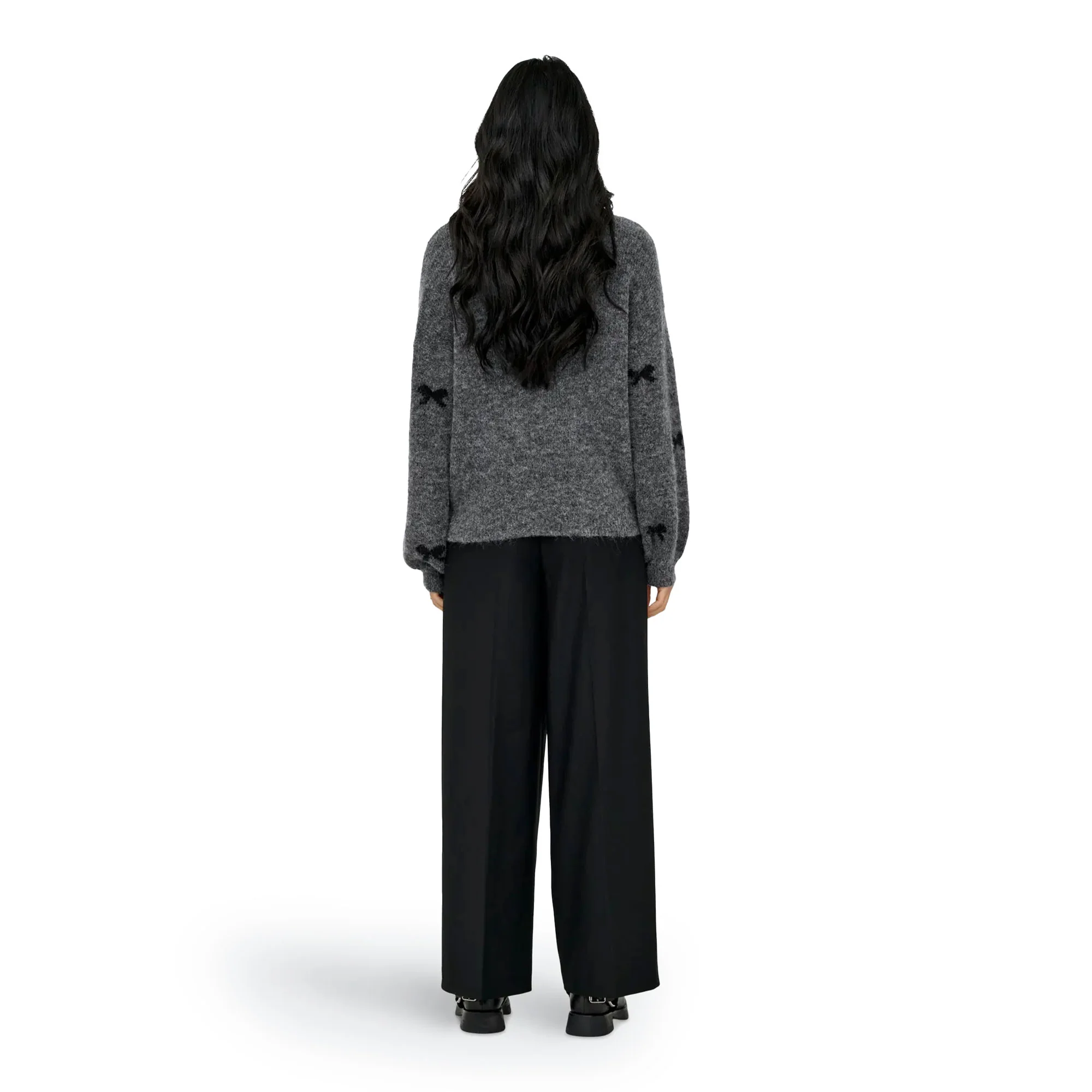 Only Brunhilda Life LS Bow O-Neck Knit Medium Grey - Image 2