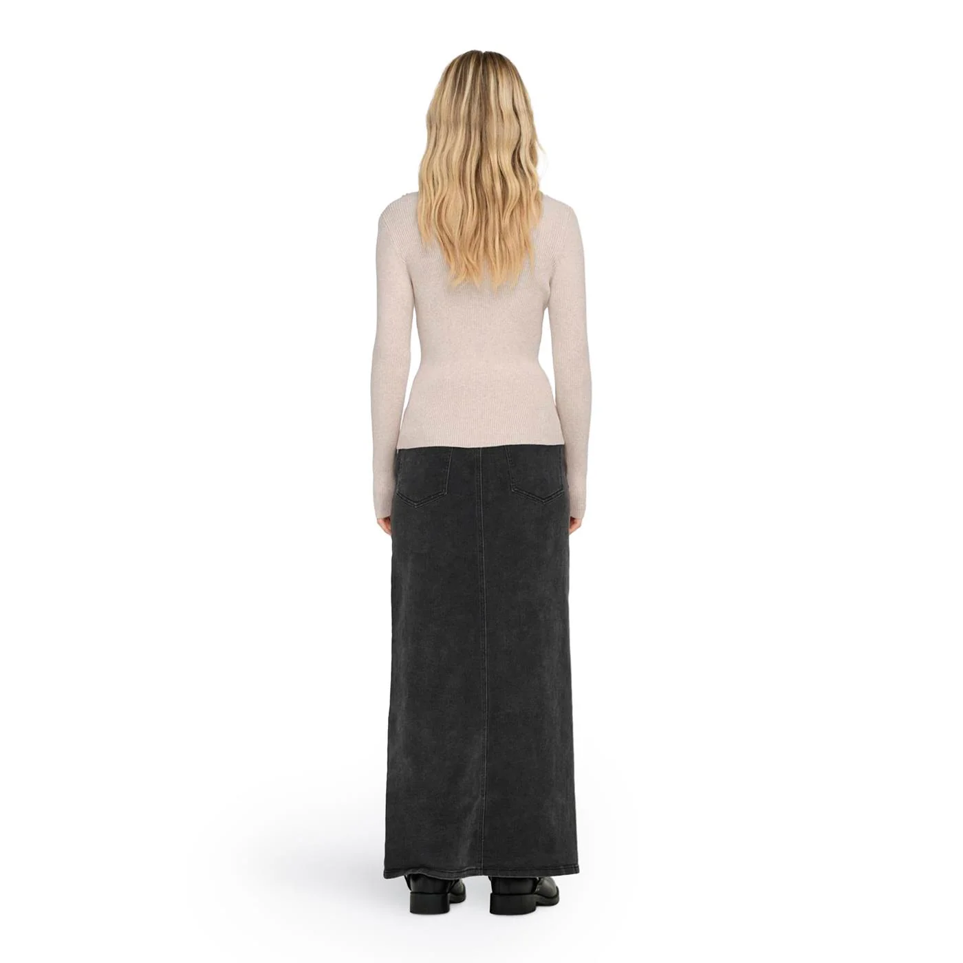 Only Emma LS V-Neck Pearl Knit Pumice Stone - Image 2