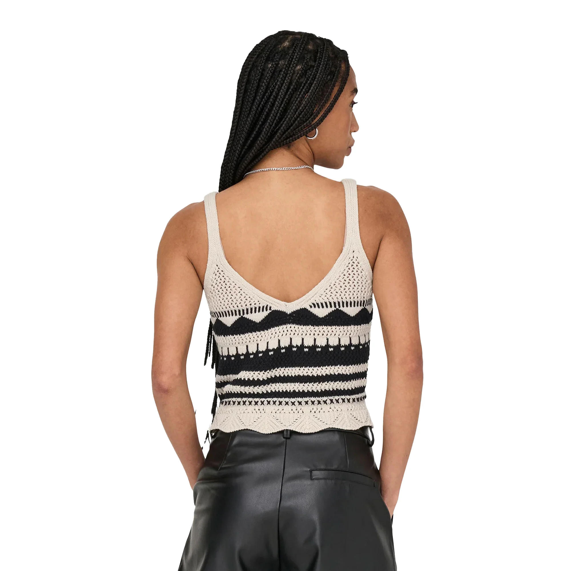 Only Merida Life SL Crop V-Neck Top Knit Ecru/Black Pattern - Image 2