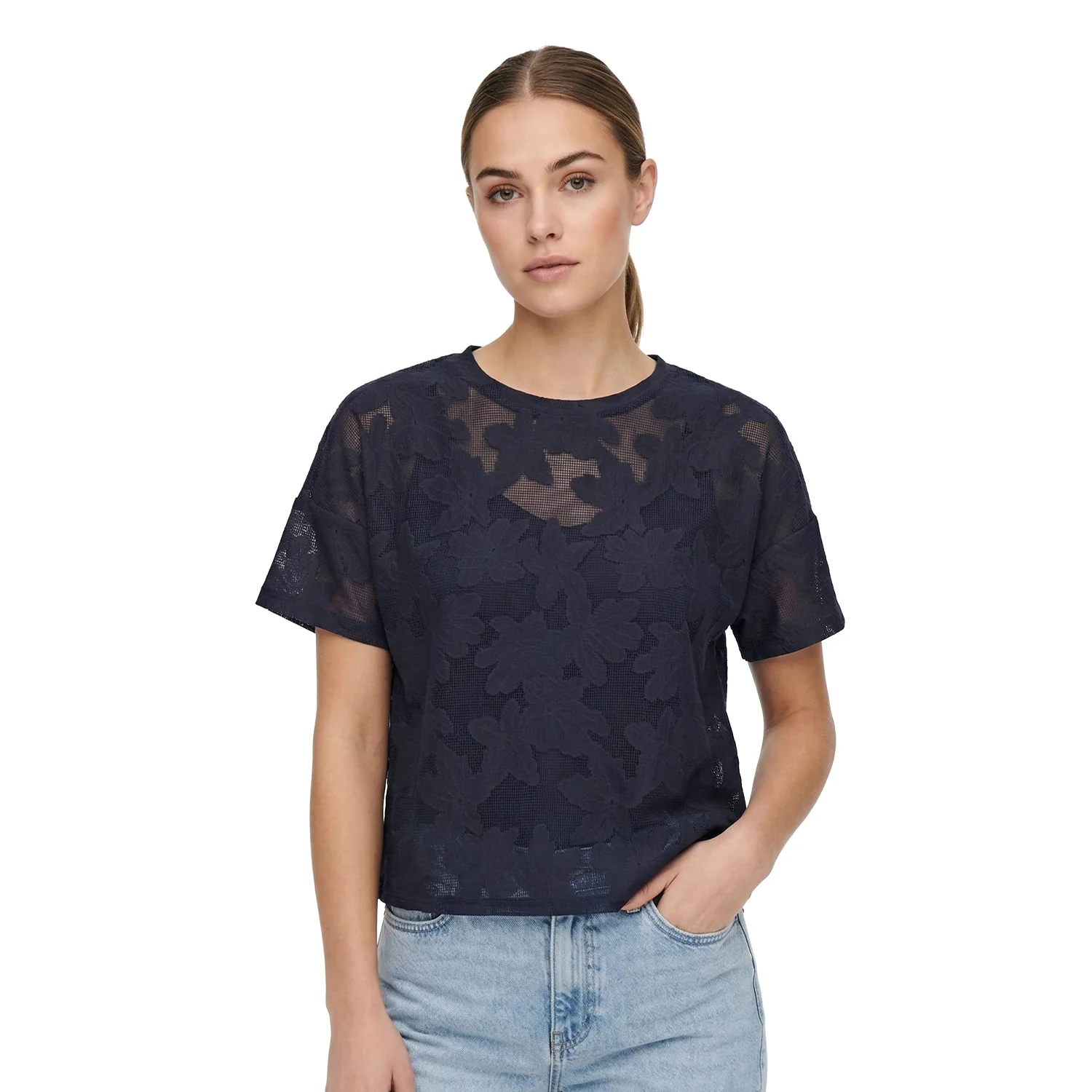 Only Mirabella S/S O-Neck Lace Top Night Sky