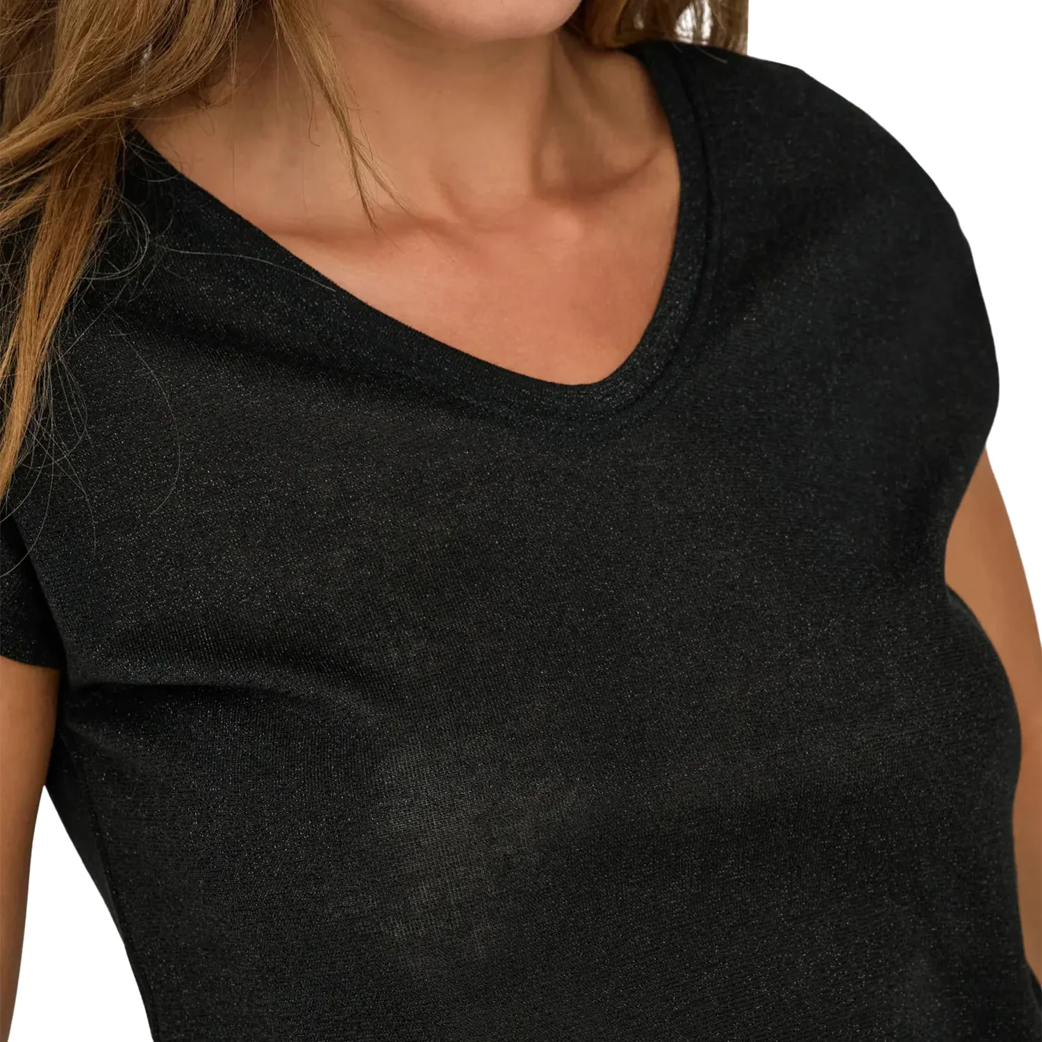 Only Silvery S/S V Neck Lurex Top Black - Image 2
