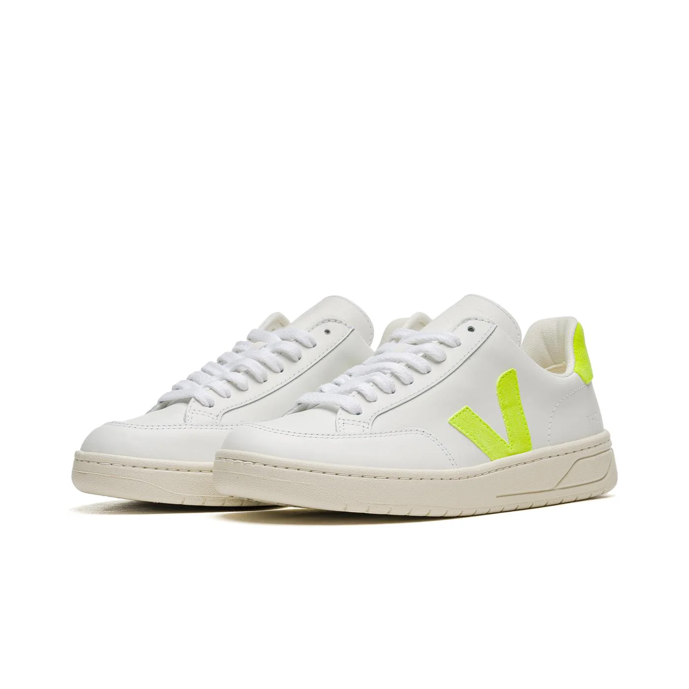 Veja V-12 Leather Extra-White/Fluo-Yellow - Image 3